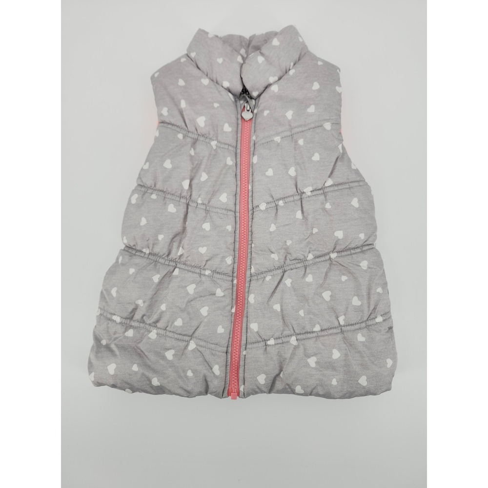 OshKosh Bgosh Girls Gray Heart Puffer Vest Pink Fleece Lined Size 4
